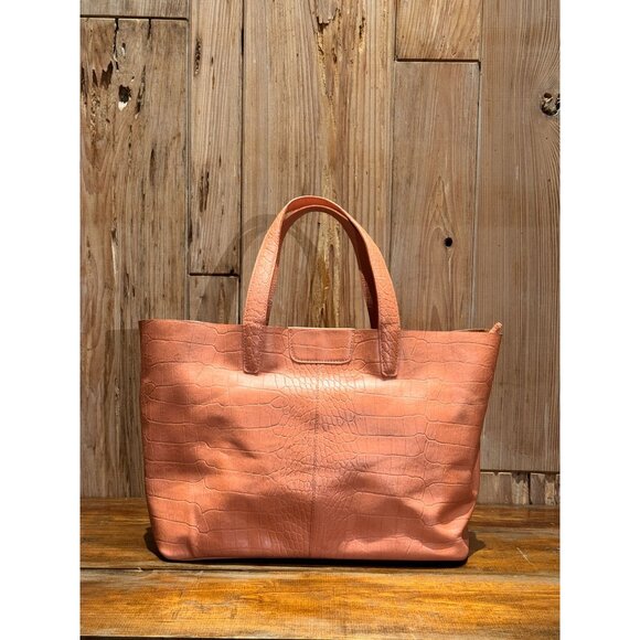 FAUX CROC SKIN TOTE BAG TATIANA LUNA PEACH/PINK INTERIOR SINCH POCKET MAGNETIC C - Picture 3 of 5